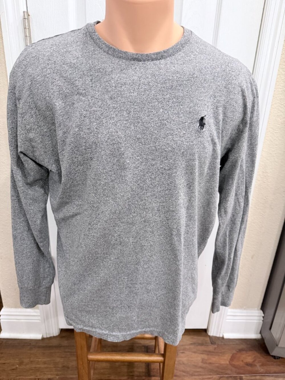 Polo Ralph Lauren Gray Long Sleeve Tee Shirt Black Pony Logo Medium M